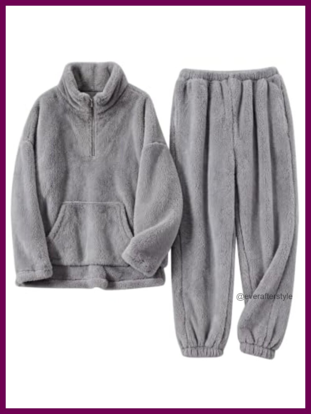 Men Fleece Plush Pajama Set 2pc Quarter Zip Winter Loungewear Sleepwear